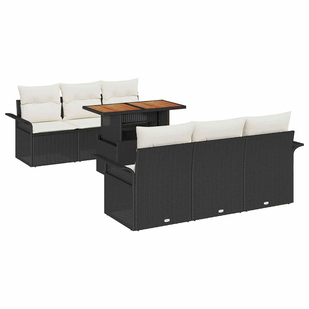 Set Divano da Giardino con cuscino 7 pcs Nero e crema | homemem39
