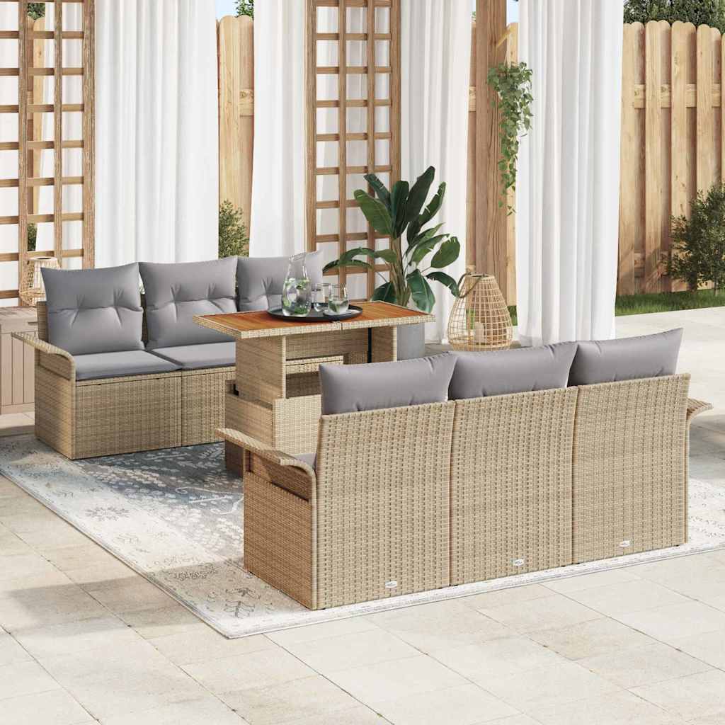 Set Divano da Giardino con cuscino 7 pcs beige e grigio chiaro | homemem39