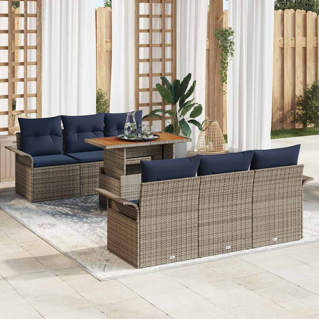 Set Divano da Giardino 7 pcs Grigio e Blu Navy polyrattan | homemem39