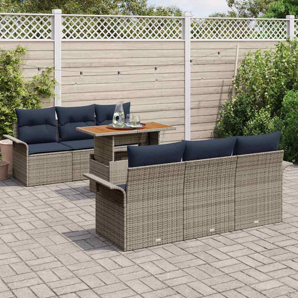 Set Divano da Giardino 7 pcs Grigio e Blu Navy polyrattan | homemem39