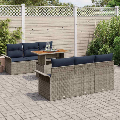 Set Divano da Giardino 7 pcs Grigio e Blu Navy polyrattan | homemem39