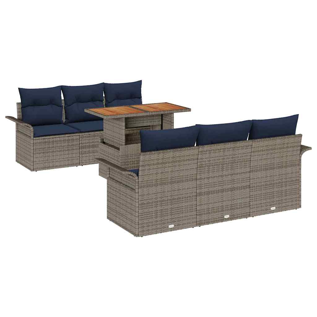 Set Divano da Giardino 7 pcs Grigio e Blu Navy polyrattan | homemem39