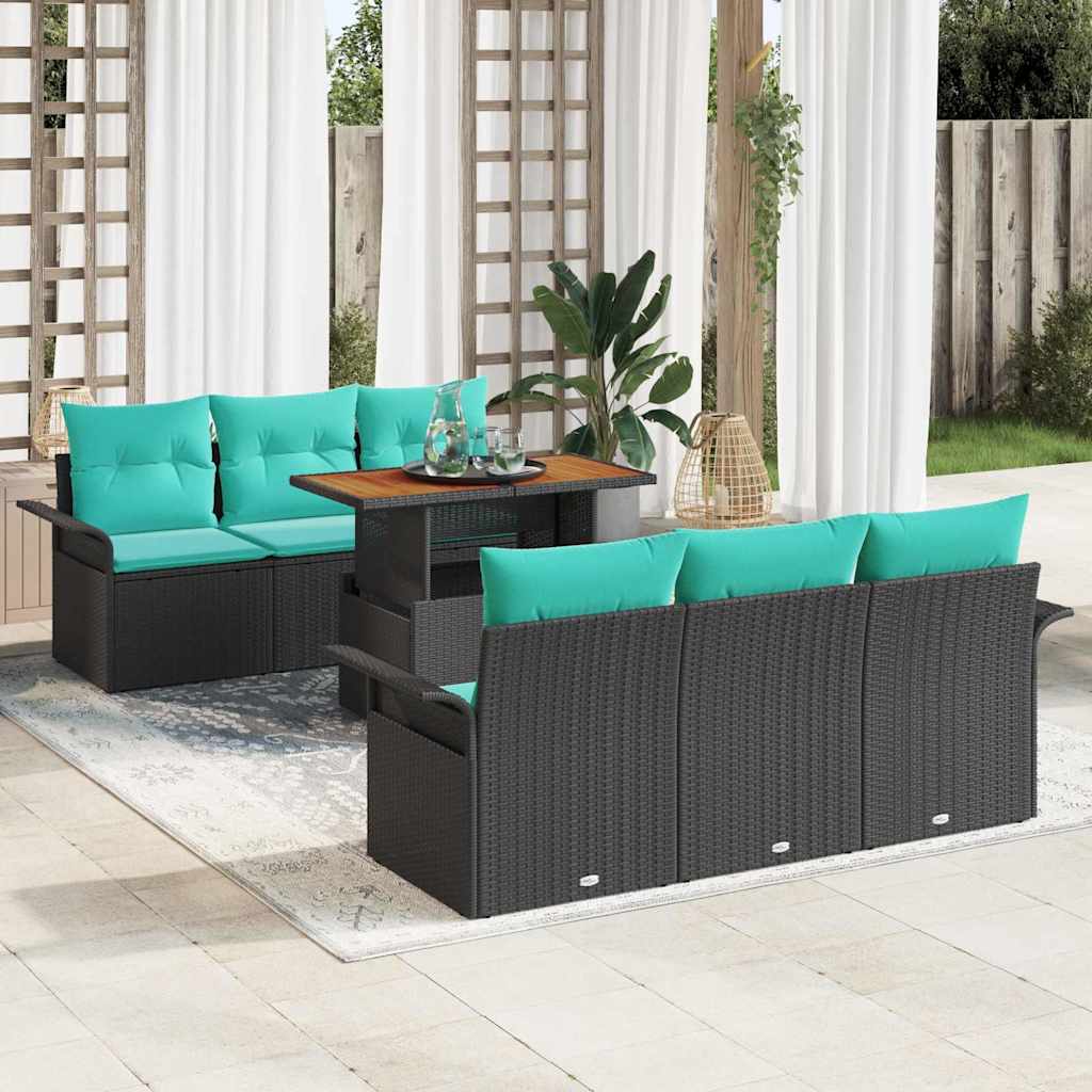 Set Divano da Giardino con cuscino 7 pcs Nero e Blu polyrattan | homemem39