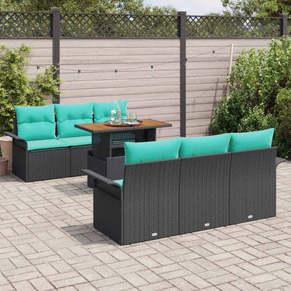 Set Divano da Giardino con cuscino 7 pcs Nero e Blu polyrattan | homemem39