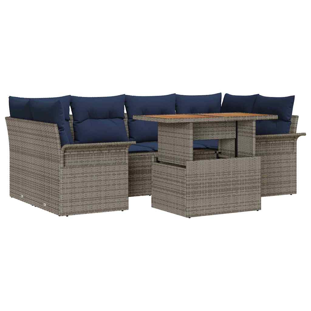 Set Divano da Giardino con cuscino 7 pcs grigio e blu navy | homemem39