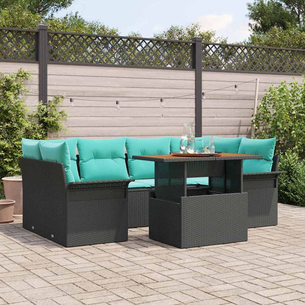 Set Divano da Giardino con cuscino 7 pcs Nero e blu | homemem39