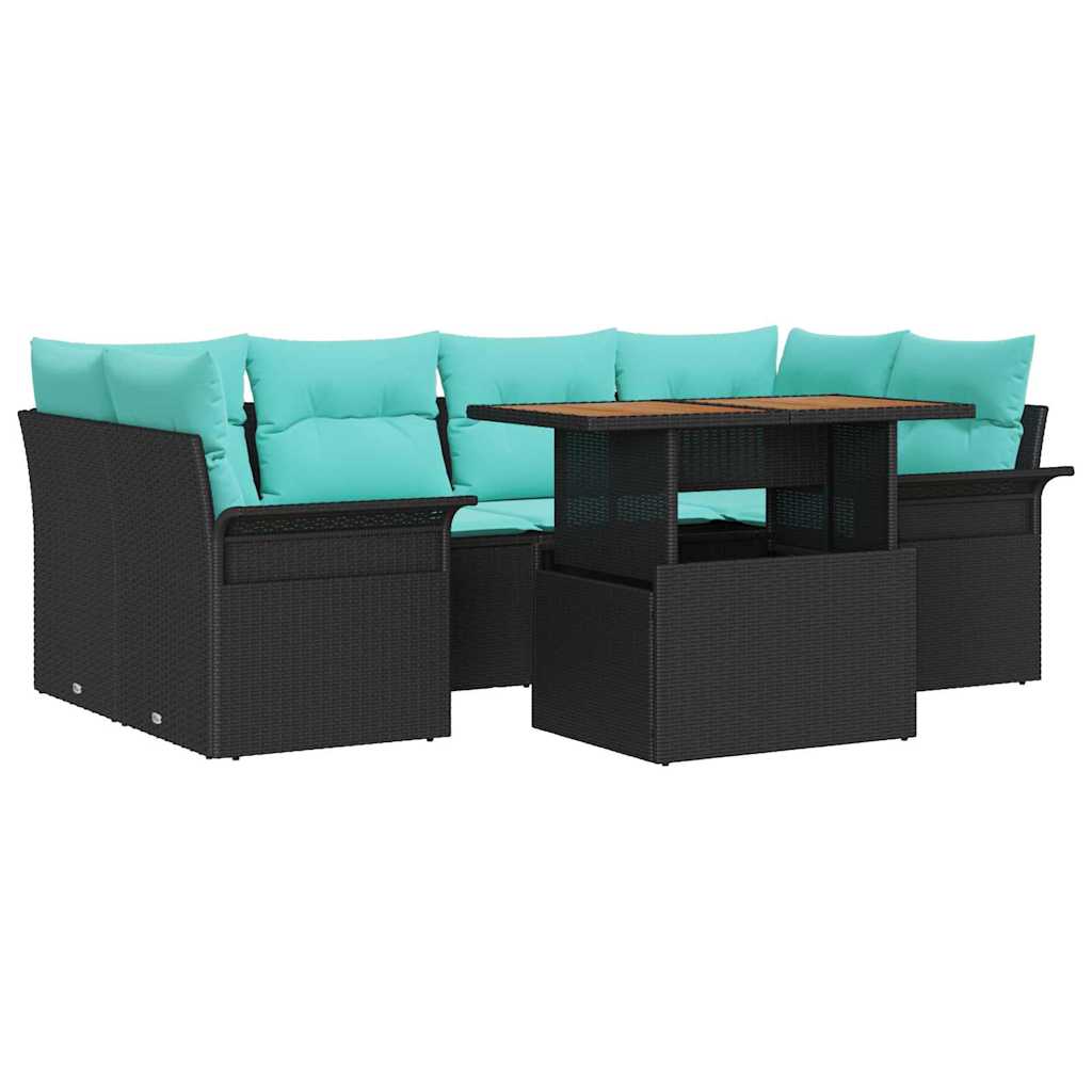 Set Divano da Giardino con cuscino 7 pcs Nero e blu | homemem39