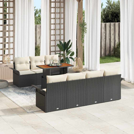 Set Divano da Giardino con cuscino 8 pcs Nero e crema