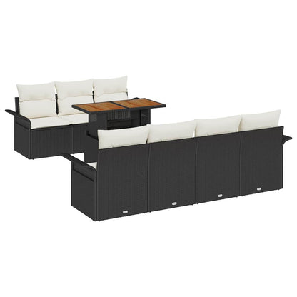 Set Divano da Giardino con cuscino 8 pcs Nero e crema | homemem39