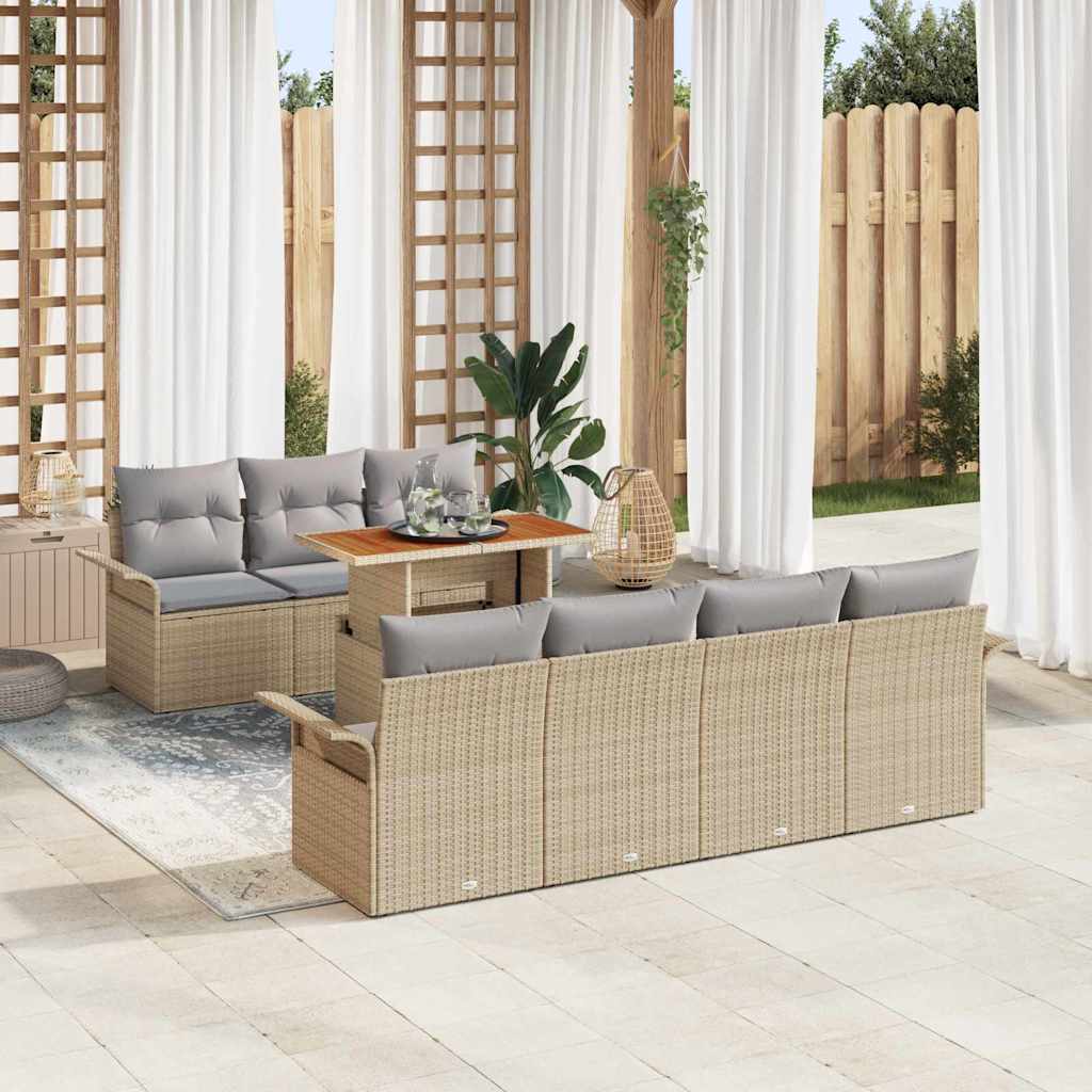 Set Divano da Giardino con cuscino 8 pcs beige e grigio chiaro | homemem39