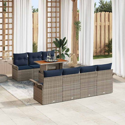 Set Divano da Giardino con cuscino 8 pcs grigio e blu navy | homemem39