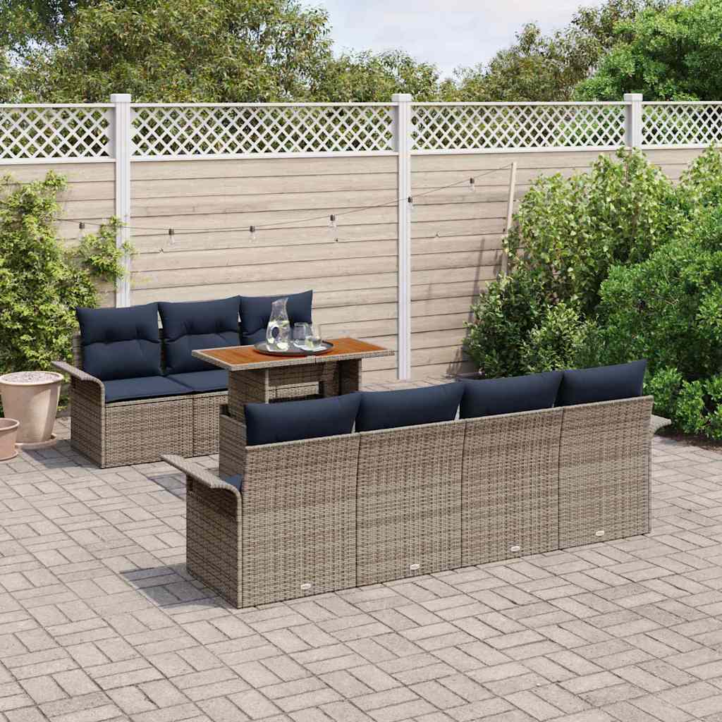 Set Divano da Giardino con cuscino 8 pcs grigio e blu navy | homemem39