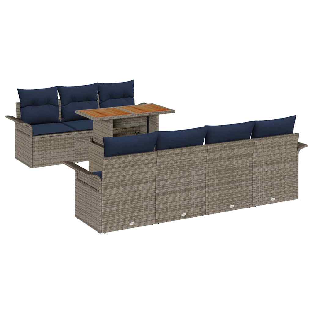 Set Divano da Giardino con cuscino 8 pcs grigio e blu navy | homemem39