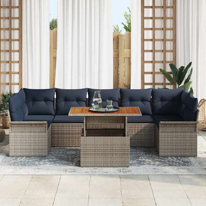 Set Divano da Giardino 8 pcs Grigio e Blu Navy polyrattan