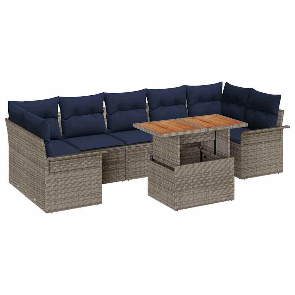 Set Divano da Giardino 8 pcs Grigio e Blu Navy polyrattan