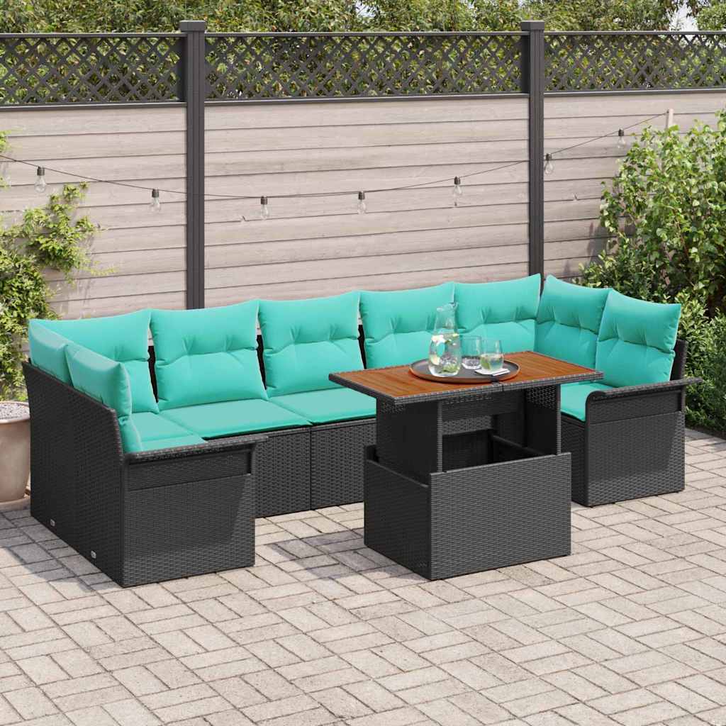 Set Divano da Giardino con cuscino 8 pcs Nero e Blu polyrattan | homemem39