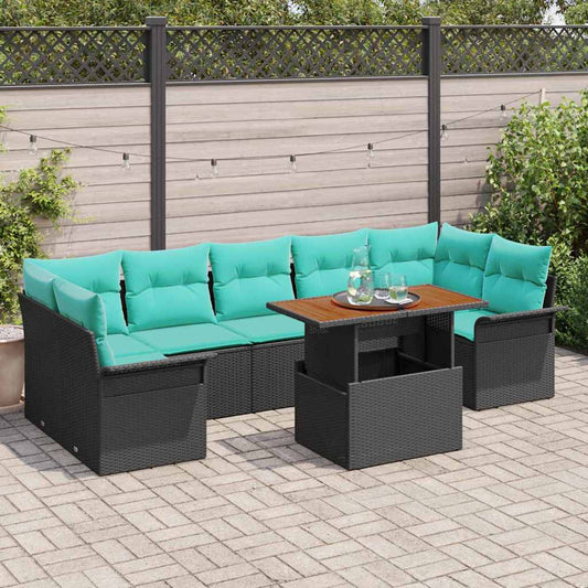 Set Divano da Giardino con cuscino 8 pcs Nero e Blu polyrattan