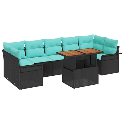 Set Divano da Giardino con cuscino 8 pcs Nero e Blu polyrattan | homemem39