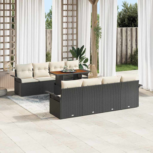Set Divano da Giardino 7 pcs Nero e Crema polyrattan