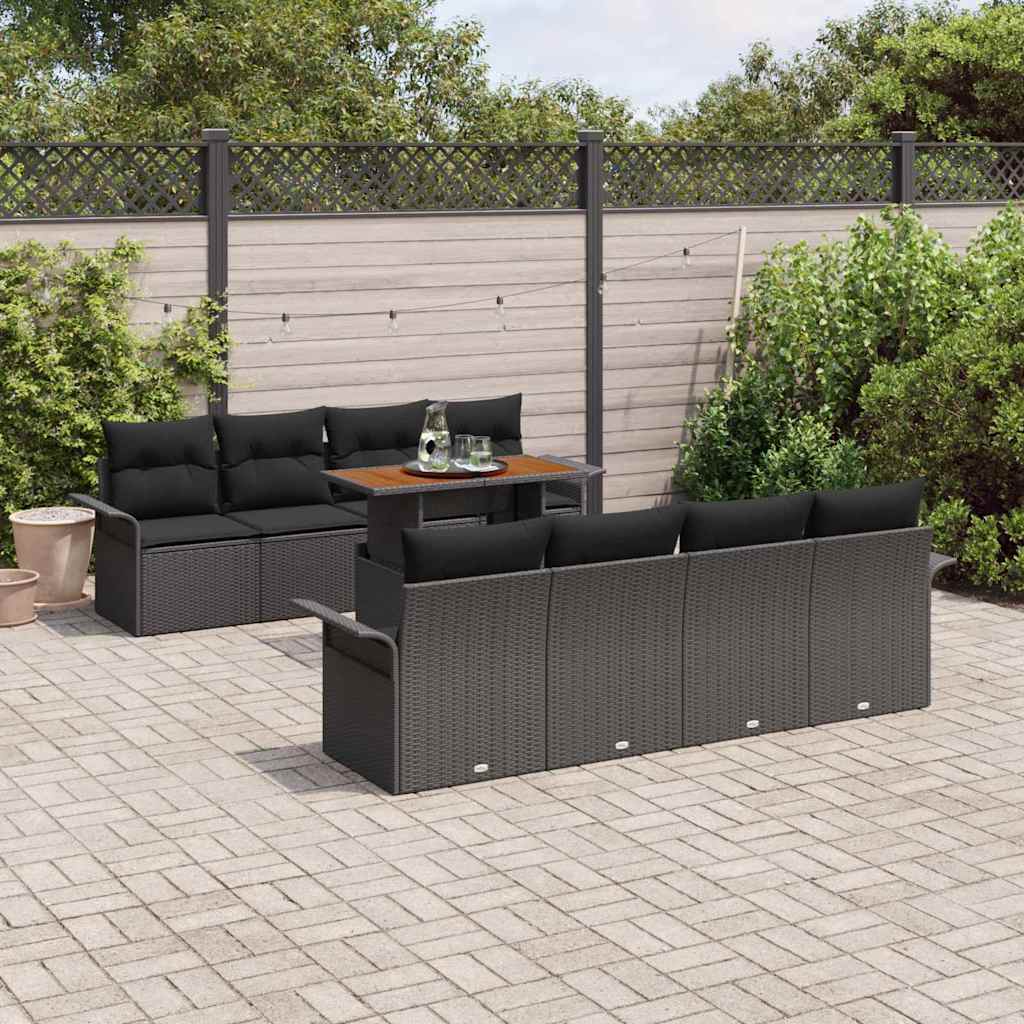 Set Divano da Giardino con cuscino 7 pcs Nero polyrattan