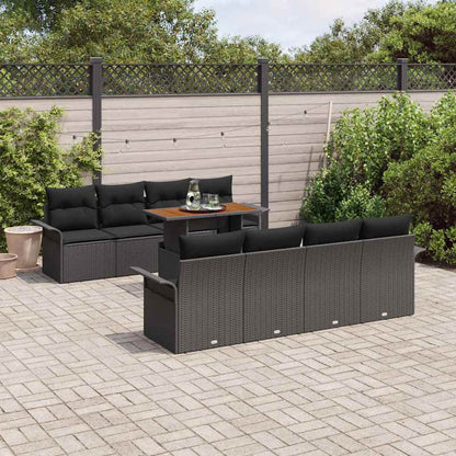 Set Divano da Giardino con cuscino 7 pcs Nero polyrattan