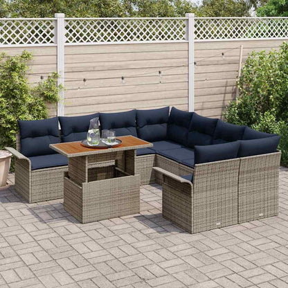 Set Divano da Giardino 9 pcs Grigio e Blu Navy polyrattan | homemem39