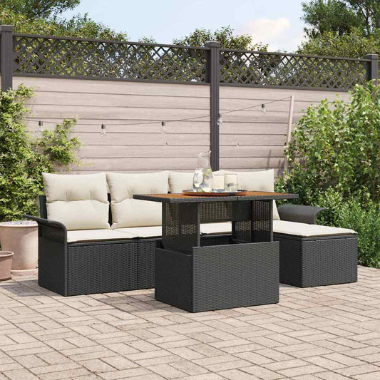 Set Divano da Giardino con cuscino 6 pcs Nero e crema