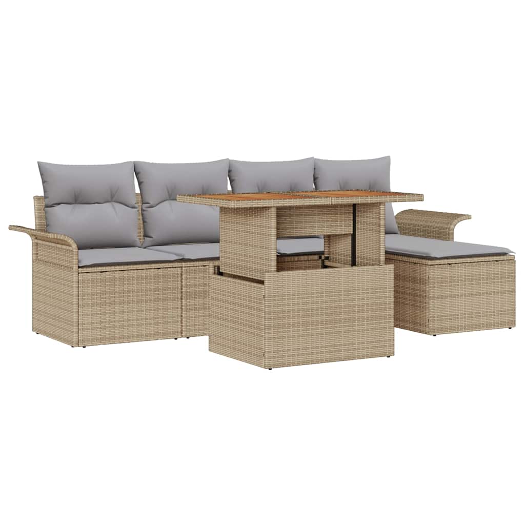 Set Divano da Giardino con cuscino 6 pcs beige e grigio chiaro | homemem39
