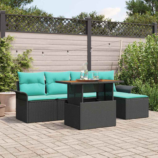 Set Divano da Giardino con cuscino 6 pcs Nero e blu