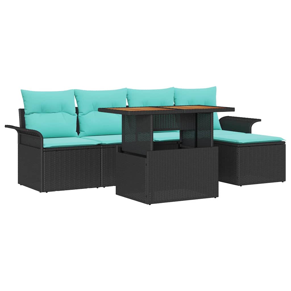 Set Divano da Giardino con cuscino 6 pcs Nero e blu | homemem39