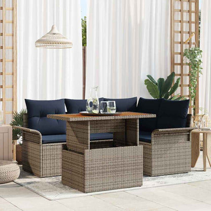 Set Divano da Giardino con cuscino 5 pcs grigio e blu navy | homemem39