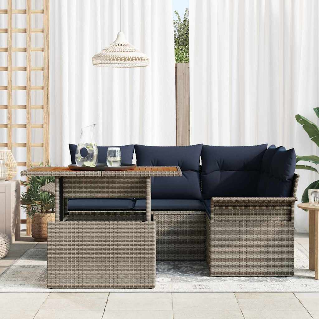 Set Divano da Giardino con cuscino 5 pcs grigio e blu navy | homemem39