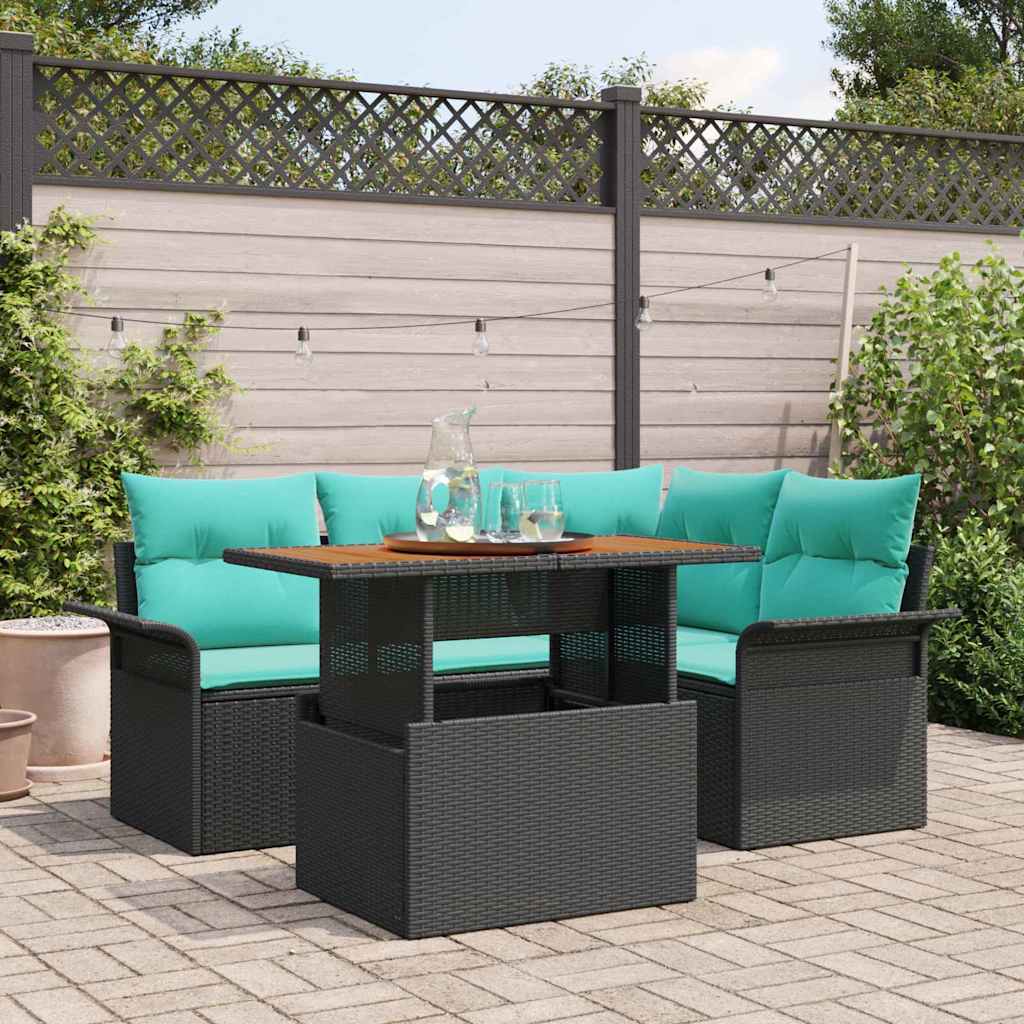 Set Divano da Giardino con cuscino 5 pcs Nero e blu | homemem39