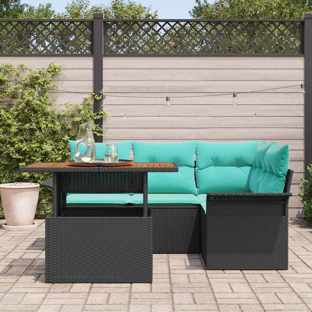 Set Divano da Giardino con cuscino 5 pcs Nero e blu | homemem39