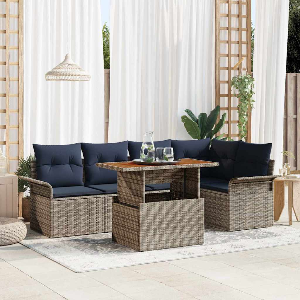Set Divano da Giardino 6 pcs Grigio e Blu Navy polyrattan | homemem39