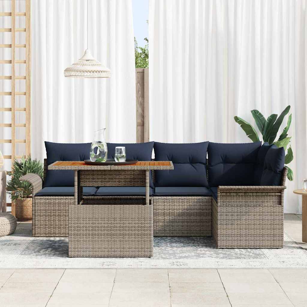 Set Divano da Giardino 6 pcs Grigio e Blu Navy polyrattan | homemem39