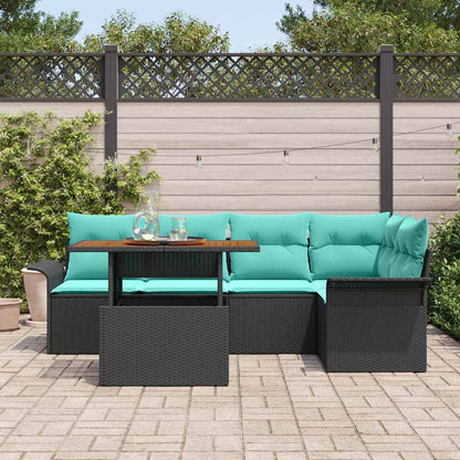 Set Divano da Giardino con cuscino 6 pcs Nero e Blu polyrattan | homemem39