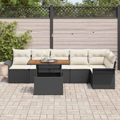 Set Divano da Giardino 7 pcs Nero e Crema polyrattan | homemem39