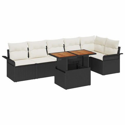Set Divano da Giardino 7 pcs Nero e Crema polyrattan | homemem39