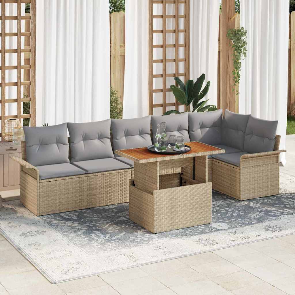 Set Divano da Giardino 7 pcs Beige e Grigio Chiaro polyrattan | homemem39