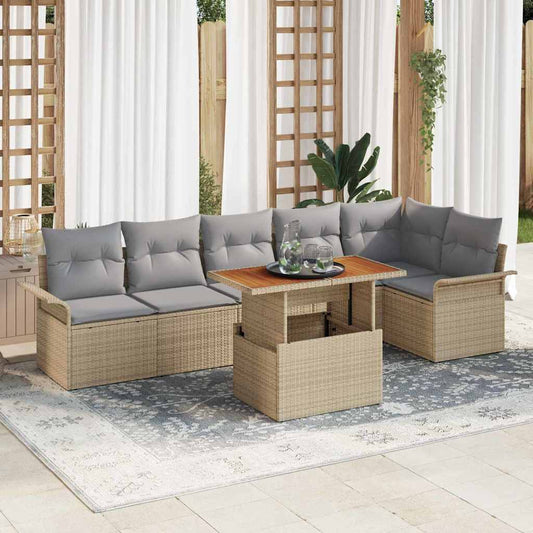 Set Divano da Giardino 7 pcs Beige e Grigio Chiaro polyrattan