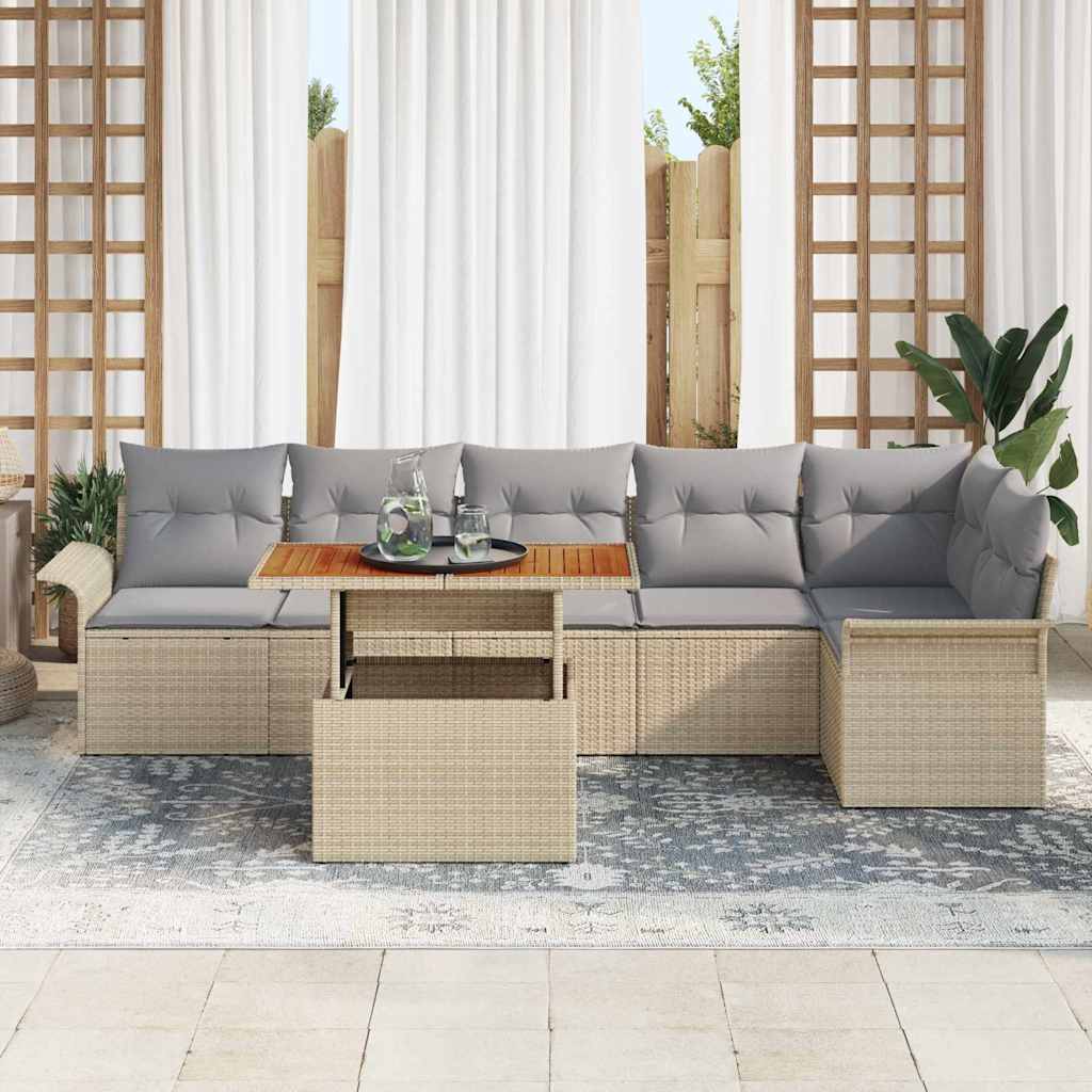Set Divano da Giardino 7 pcs Beige e Grigio Chiaro polyrattan | homemem39