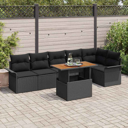 Set Divano da Giardino con cuscino 7 pcs Nero polyrattan | homemem39