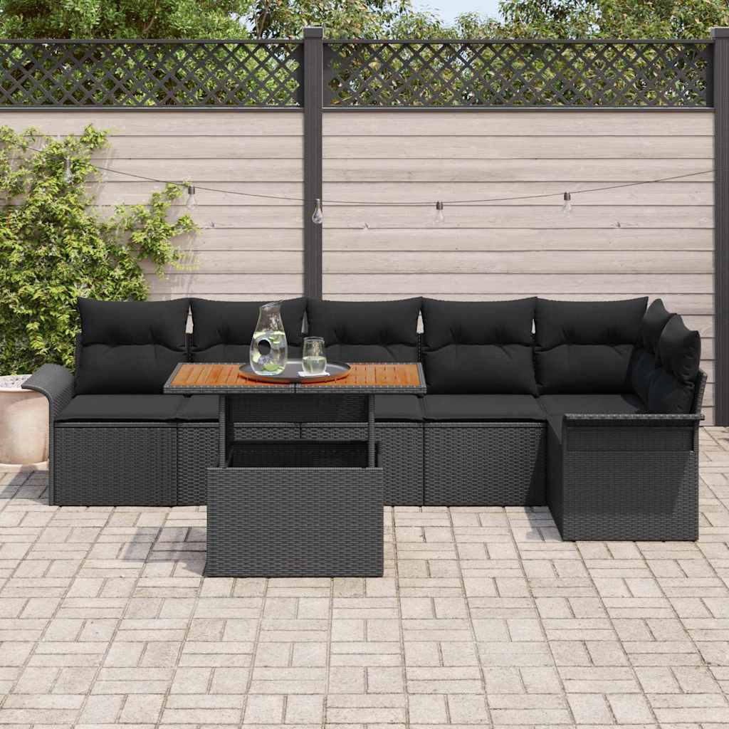 Set Divano da Giardino con cuscino 7 pcs Nero polyrattan | homemem39
