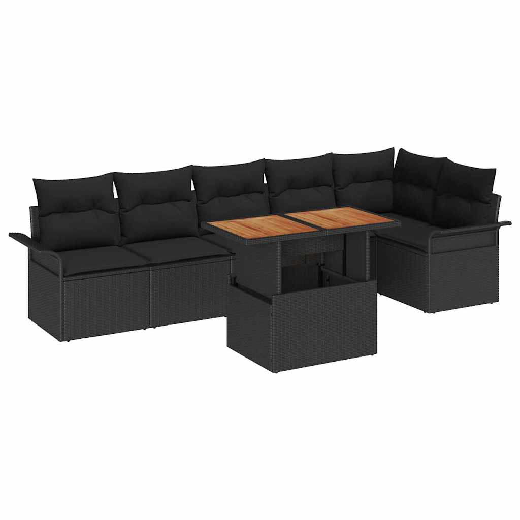 Set Divano da Giardino con cuscino 7 pcs Nero polyrattan | homemem39