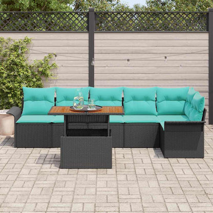 Set Divano da Giardino con cuscino 7 pcs Nero e Blu polyrattan | homemem39