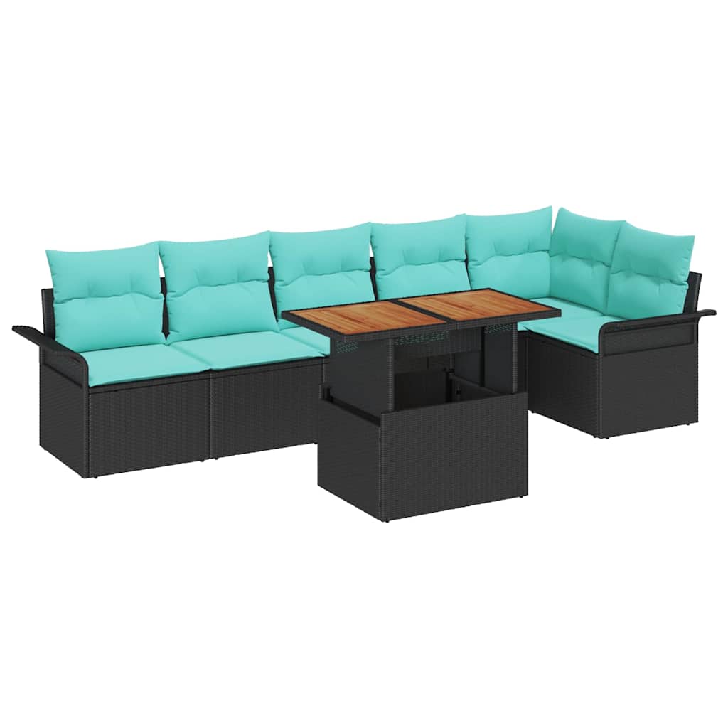 Set Divano da Giardino con cuscino 7 pcs Nero e Blu polyrattan | homemem39