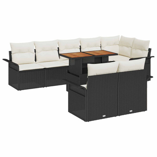 Set Divano da Giardino 9 pcs Nero e Crema polyrattan