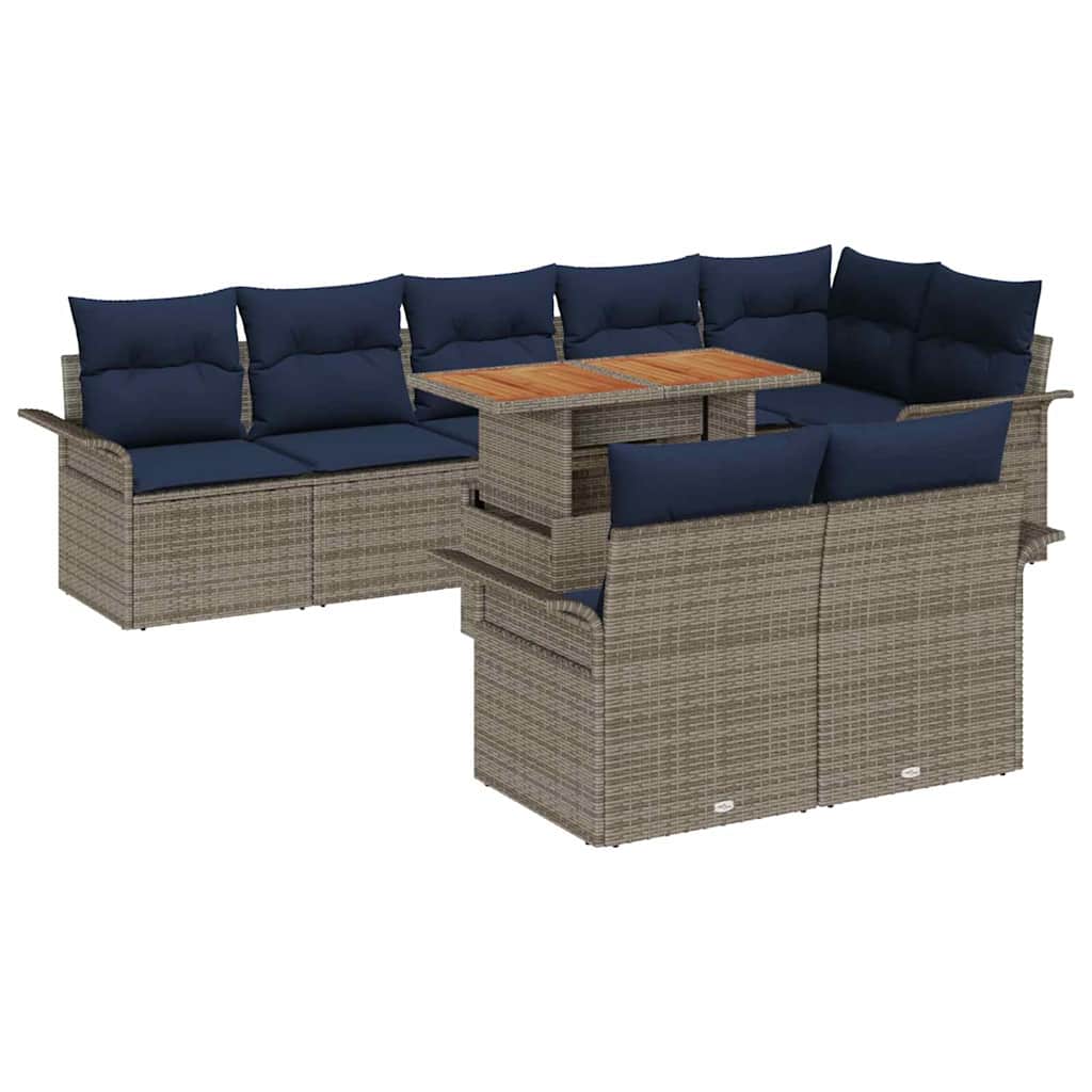Set Divano da Giardino con cuscino 9 pcs grigio e blu navy | homemem39