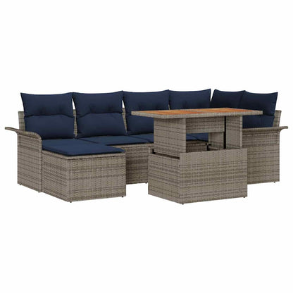 Set Divano da Giardino con cuscino 7 pcs grigio e blu navy | homemem39